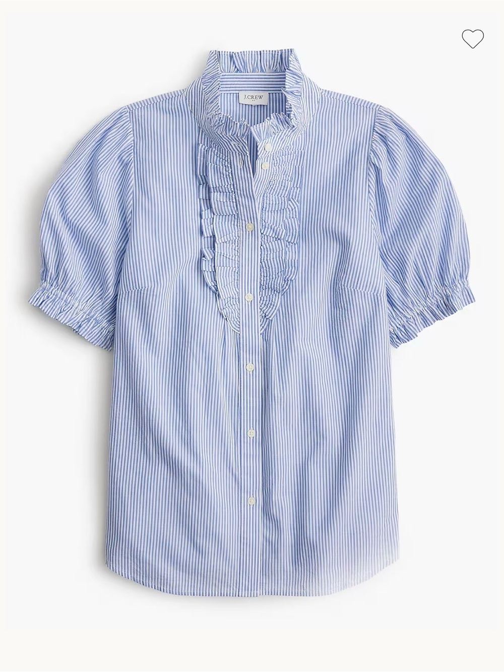 J. Crew Light Blue and White Striped Ruffle Puff Sleeve Blouse